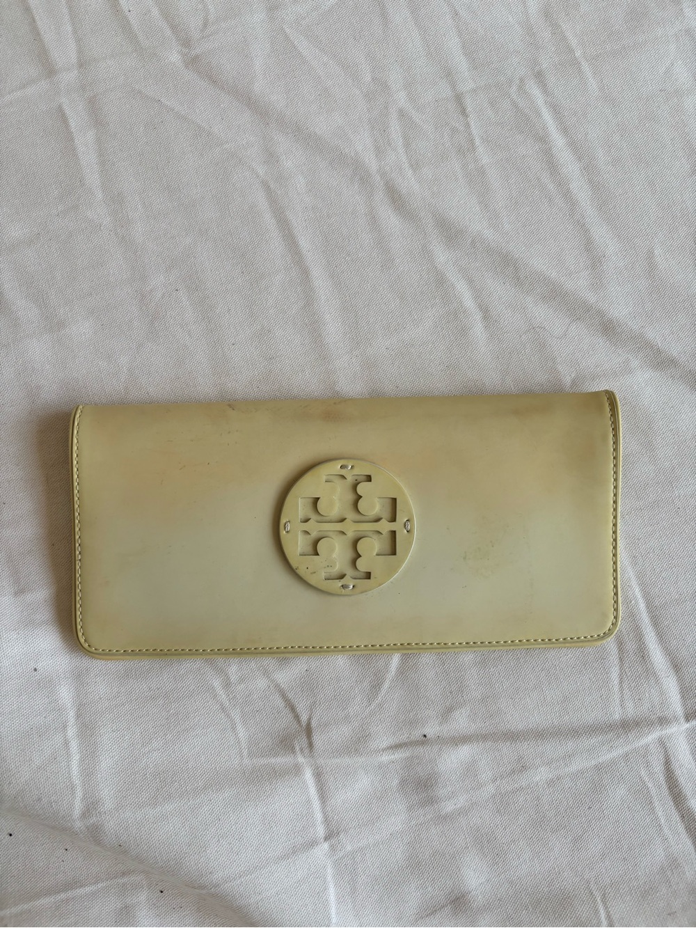Tory Burch Pale Yellow Leather Logo Wallet